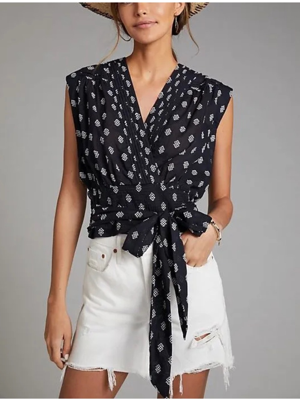 ANTHROPOLOGIE Small Tie Waist Surplice Blouse Excellent Condition